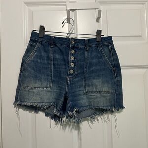 Free People We The Free Button Fly High Waist Back Buckle Denim Shorts